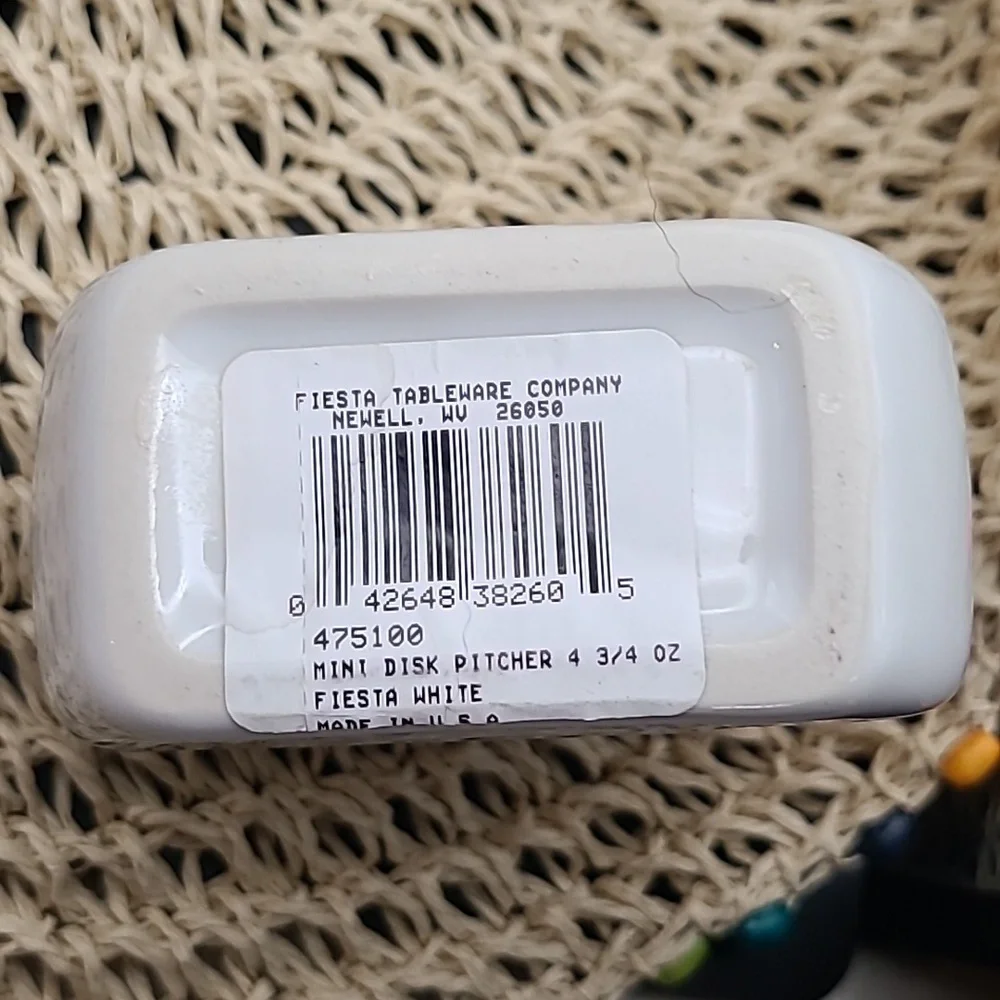 FIESTAWARE HLC Vintage White Mini Disc Pitcher 2012 Sticker Still Attached - Picture 5 of 5